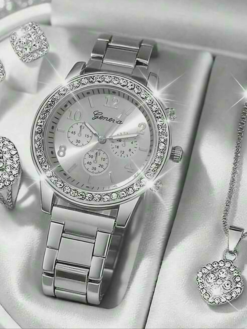 JEWELRY SET  5pc WATCH NECKLACE EARRINGS RING WOW BLING 1 LEFT GREAT GIFT IDEA